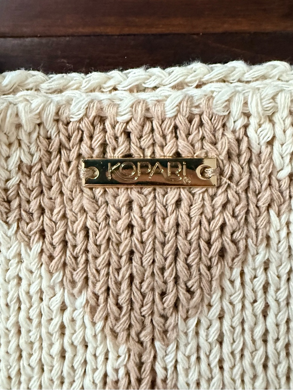 Kopari limited edition checkered Knit Tan cream tote festival boho